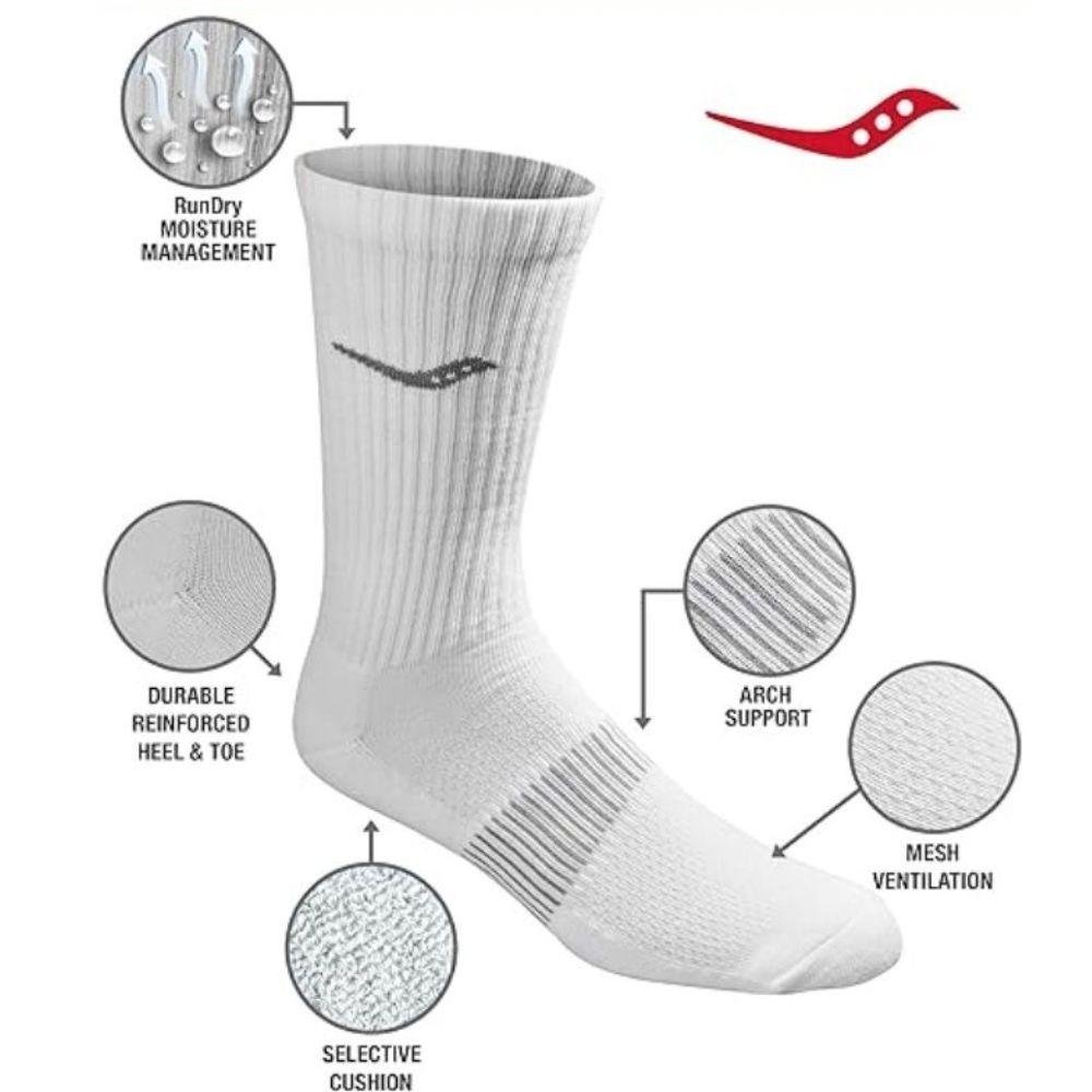 SAUCONY RUN DRY CREW SOCK 6/PACK ถุงเท้าวิ่งสำหรับผู้ชายและผู้หญิง - Rev Online